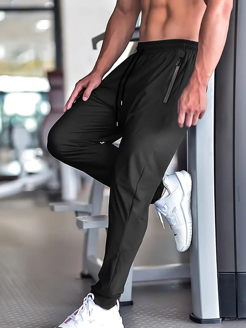 Men'S Casual Sports Nine-Point Pants with Breathable Elastic Fabric, Drawstring Waist, And Zipper Pockets