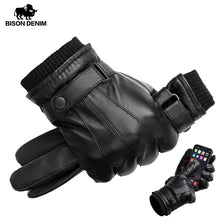 Warm Winter Leather Gloves Men's PU Leather Touch Screen Thick Fleece Windproof Thermal Gloves