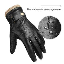 Warm Winter Leather Gloves Men's PU Leather Touch Screen Thick Fleece Windproof Thermal Gloves