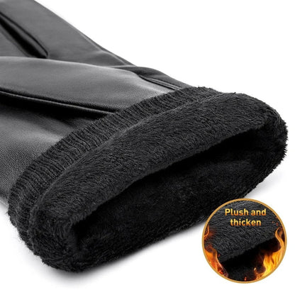 Warm Winter Leather Gloves Men's PU Leather Touch Screen Thick Fleece Windproof Thermal Gloves