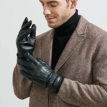 Warm Winter Leather Gloves Men's PU Leather Touch Screen Thick Fleece Windproof Thermal Gloves